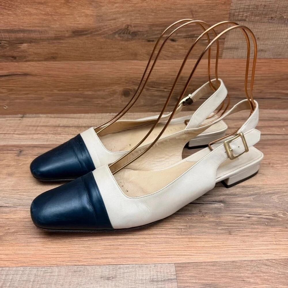 Ralph Lauren Womens size 9B Cap Toe Slingback Flats White Navy Leather Two Tone